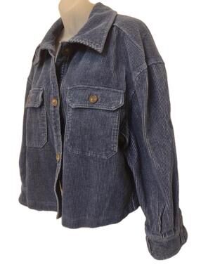 Avec Les Filles Cropped Corduroy Jacket L Shacket Blue Cute Cotton Top